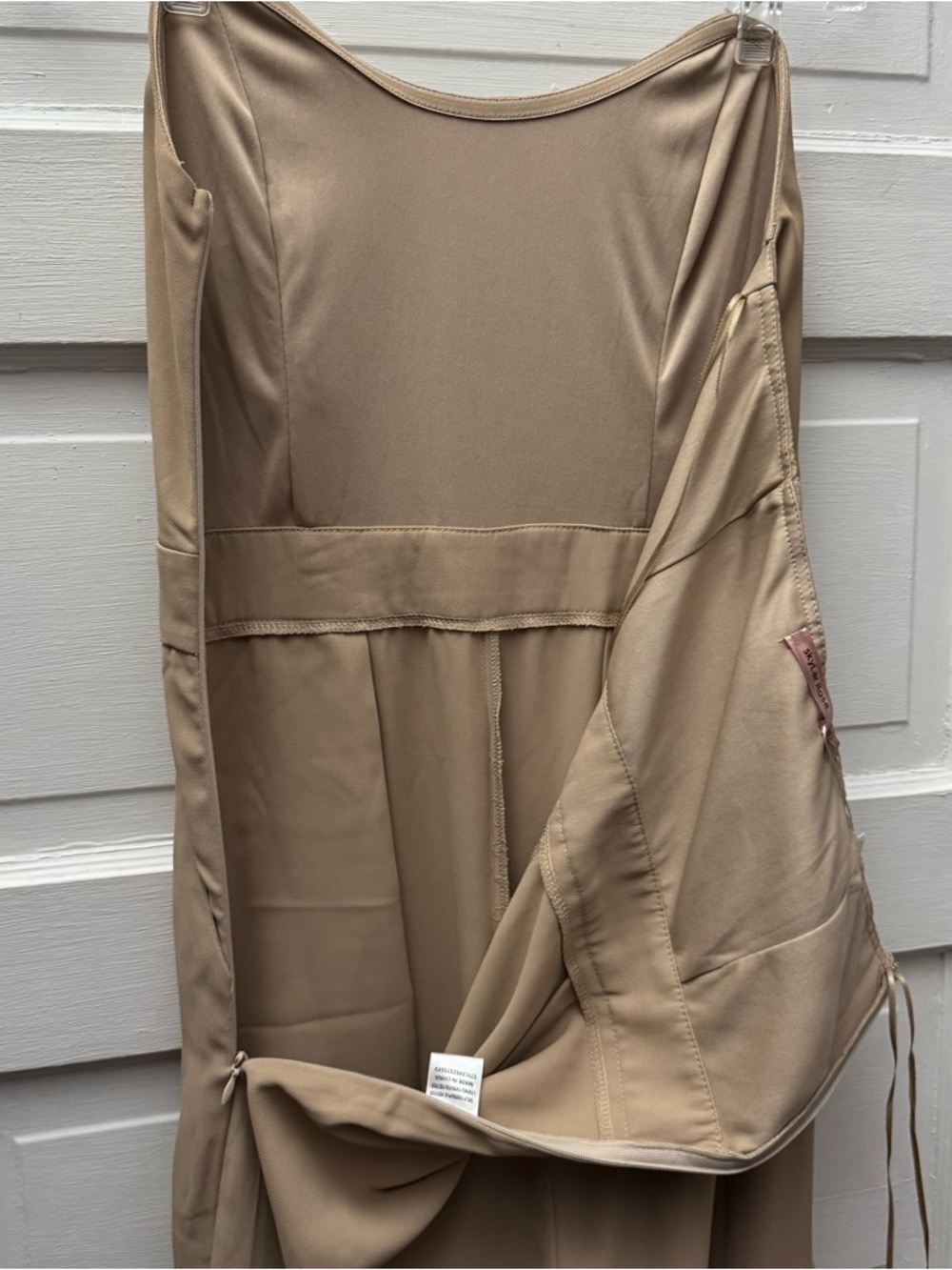 Skylar Rose Beige Strapless Cargo Jumpsuit Wide Leg Utility M - Picture 13 of 14